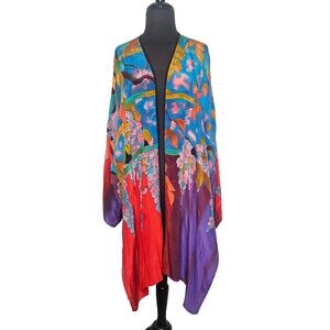 Dilemma Dhun Shroff 100% Silk Kimono Boho Luxe One Size Stained Glass Wisteria